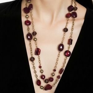 Elegant Gold and Red Beaded Necklace